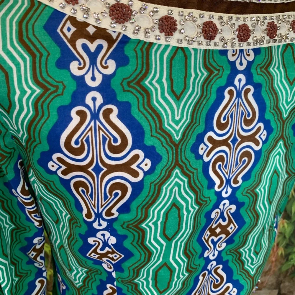 TORY BURCH Mosaic Multicolor Green Moroccan Resortwear Jeweled Tunic, 2